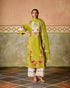 Zahara olive and ivory color block kurta with ivory embroidered pants