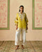 Zahara yellow and ivory color block tunic with sheer applique pants