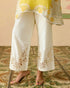 Zahara yellow and ivory color block tunic with sheer applique pants