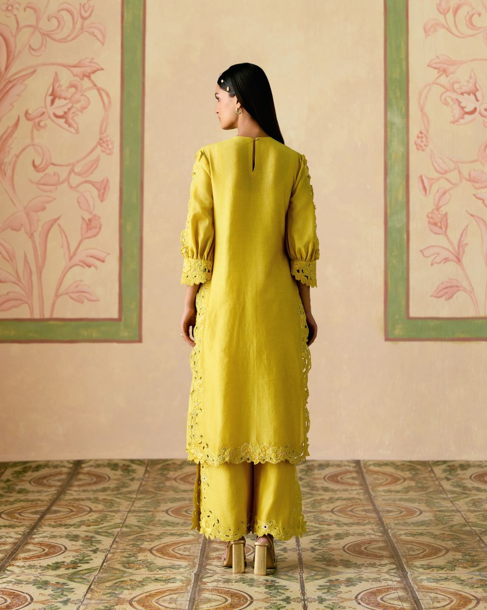 YELLOW CUTWORK AND 3D FLORALS KURTA main image 0