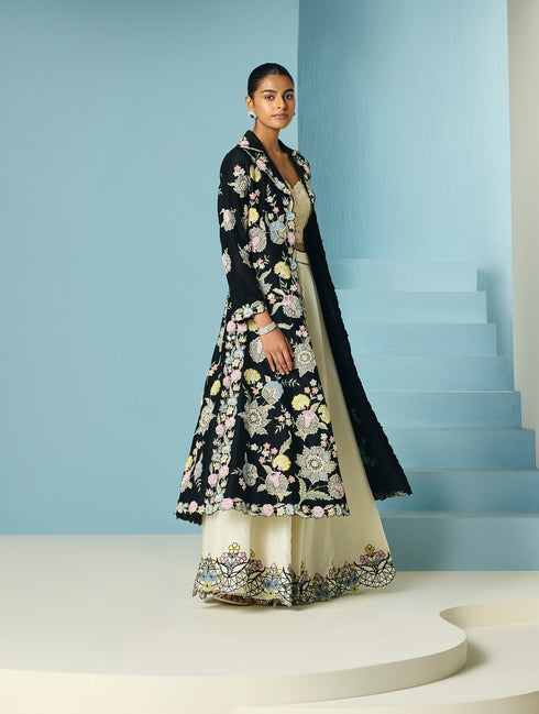 Arden ivory contrast cutwork lehenga