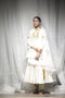 Aikeyah off white layered top paired with skirt, gota salwar and dupatta
