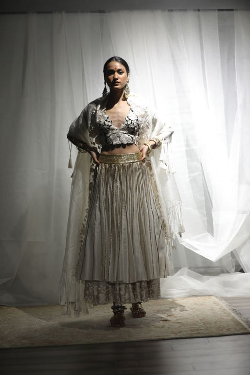 Aikeyah offwhite double layered lehenga set