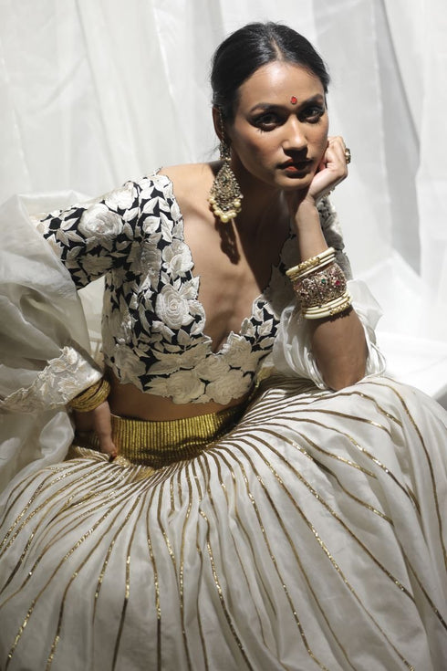 Aikeyah offwhite double layered lehenga set