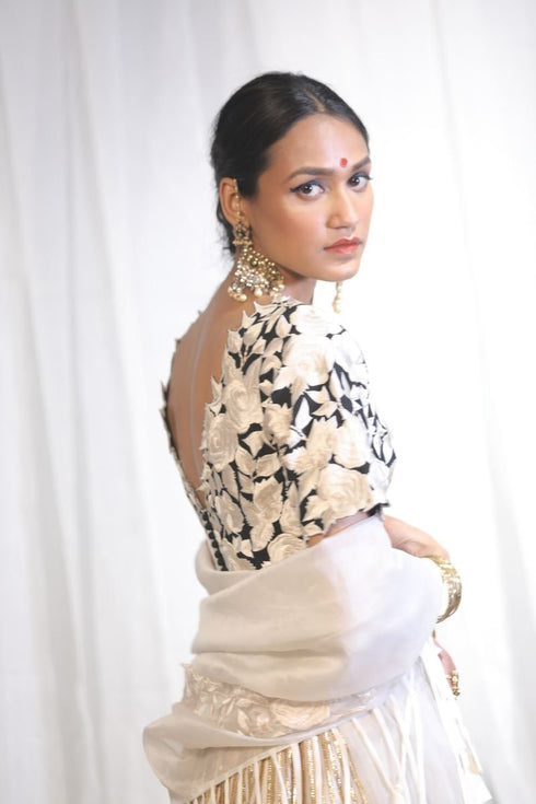 Aikeyah offwhite double layered lehenga set