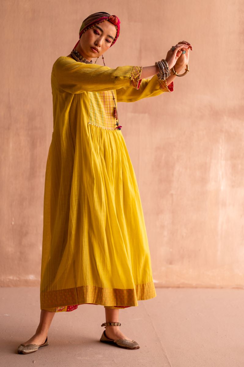 Buy Barsana nimbu yellow nitya dress Elan Store
