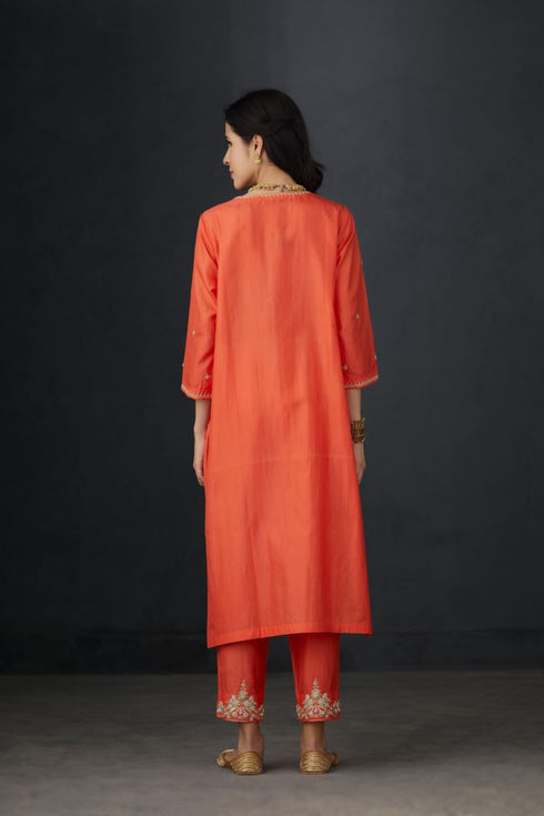 Brih coral embroidered tunic trouser set