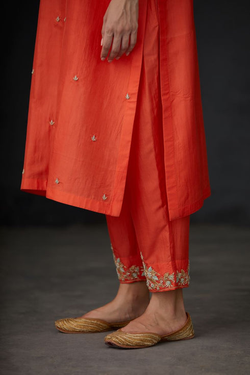 Brih coral embroidered tunic trouser set
