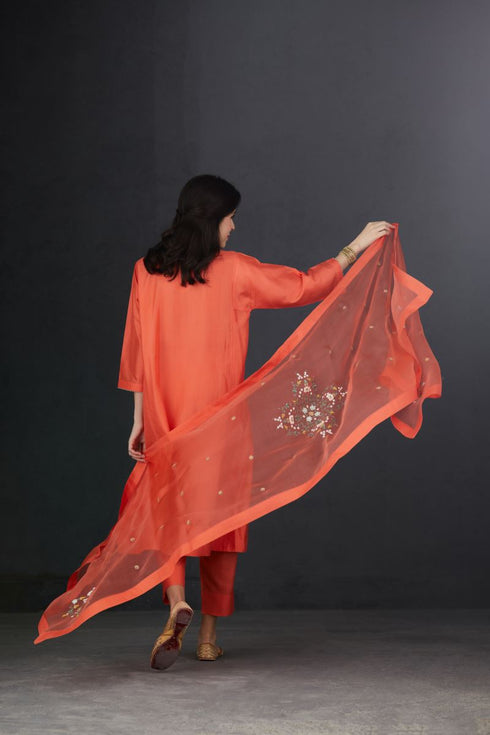 Brih coral silk organza dupatta