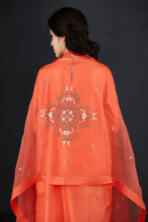 Brih coral silk organza dupatta