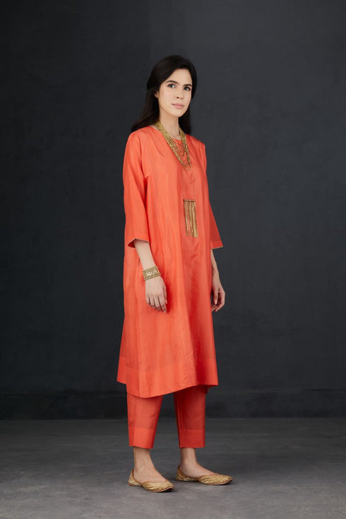 Brih coral silk tunic set