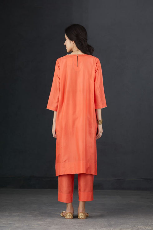 Brih coral silk tunic set