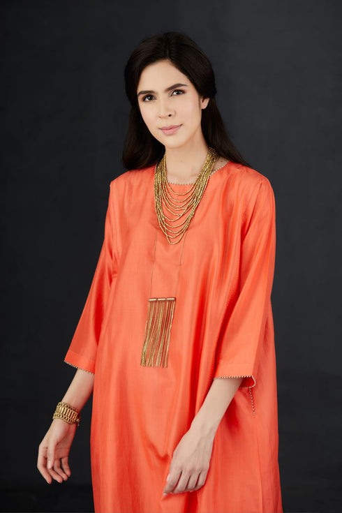 Brih coral silk tunic set