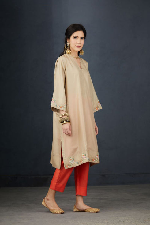 Brih oat coral embroidered tunic trouser set