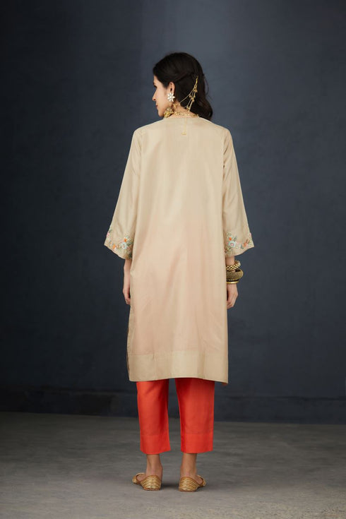 Brih oat coral embroidered tunic trouser set