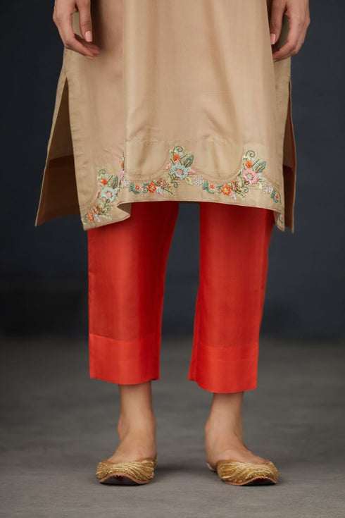 Brih oat coral embroidered tunic trouser set