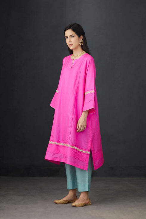 Brih rose aqua hand embroidered silk organza tunic trouser set