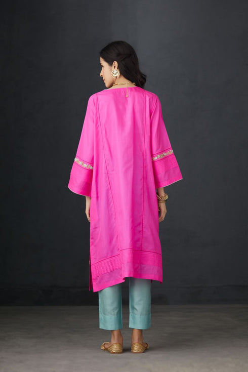 Brih rose aqua hand embroidered silk organza tunic trouser set