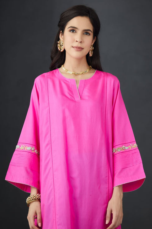 Brih rose aqua hand embroidered silk organza tunic trouser set