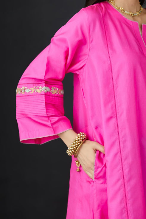 Brih rose aqua hand embroidered silk organza tunic trouser set