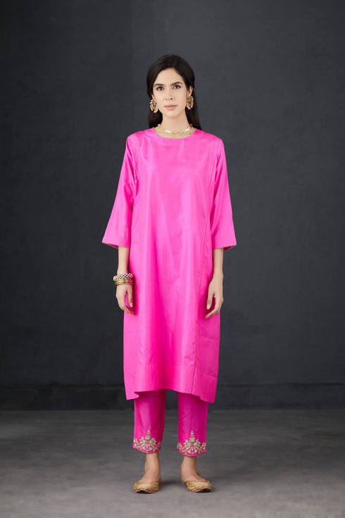 Brih rose color embroidered silk organza tunic trouser set