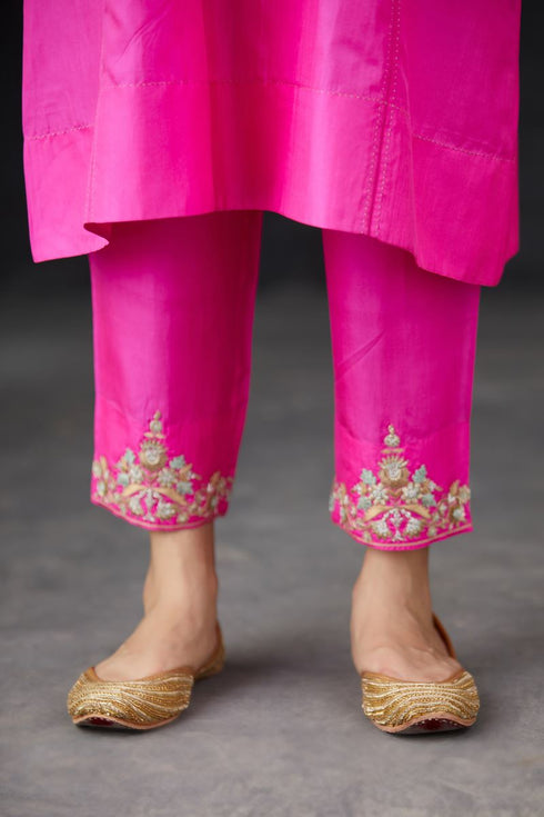 Brih rose color embroidered silk organza tunic trouser set