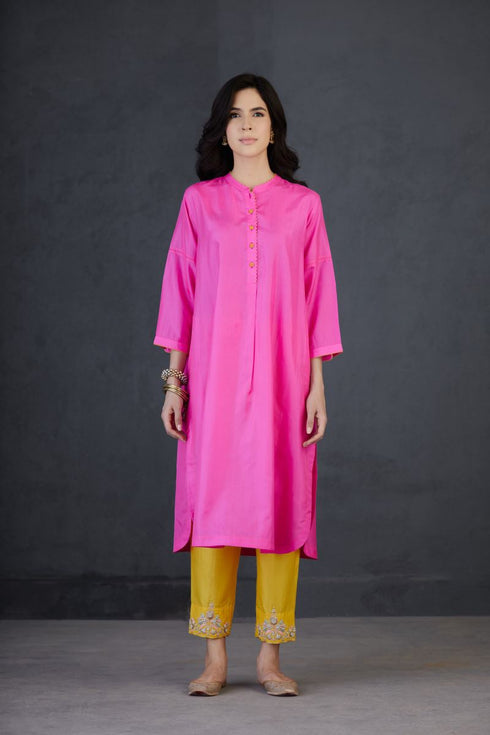 Brih rose sun color embroidered silk organza tunic trouser set