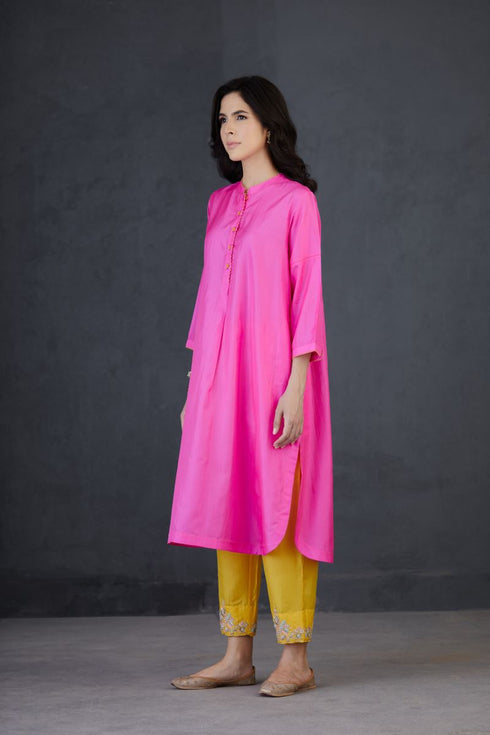 Brih rose sun color embroidered silk organza tunic trouser set