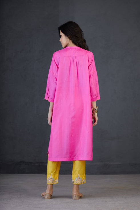 Brih rose sun color embroidered silk organza tunic trouser set