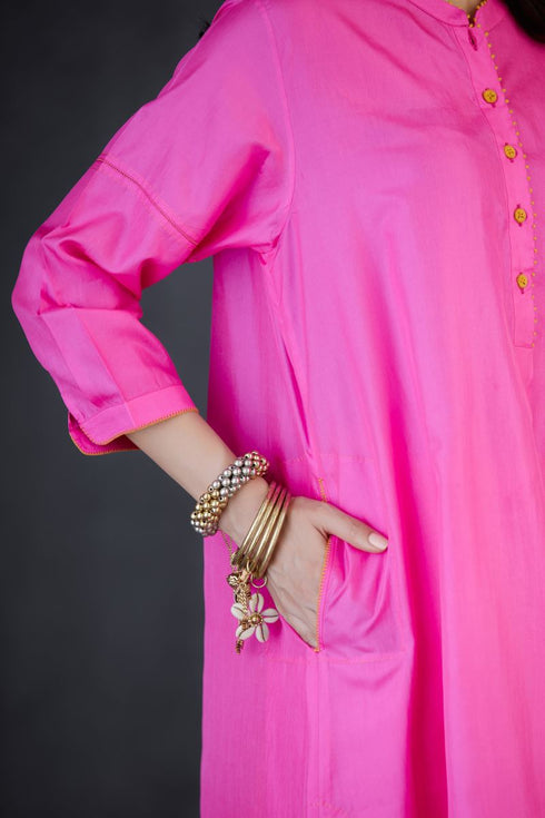 Brih rose sun color embroidered silk organza tunic trouser set