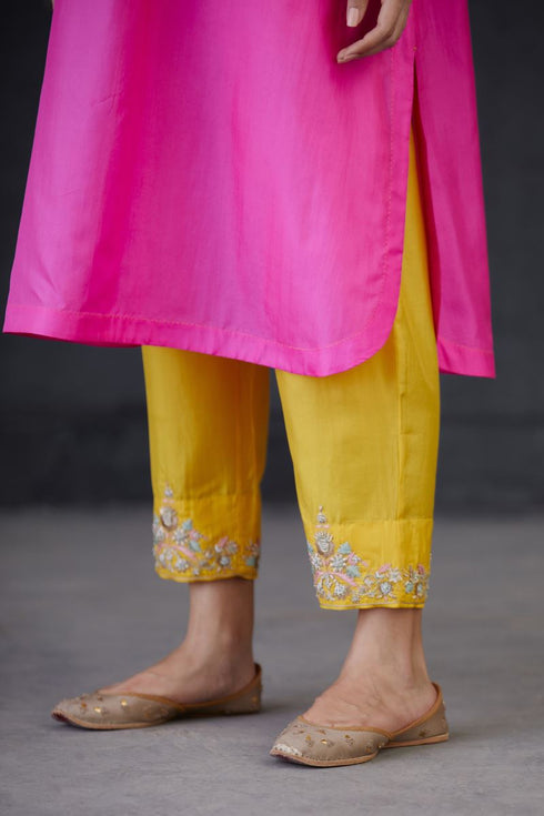 Brih rose sun color embroidered silk organza tunic trouser set