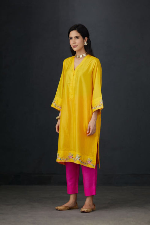 Brih sun rose silk hand embroidered tunic trouser set