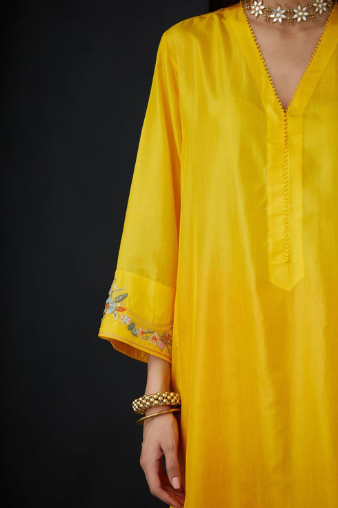 Brih sun rose silk hand embroidered tunic trouser set