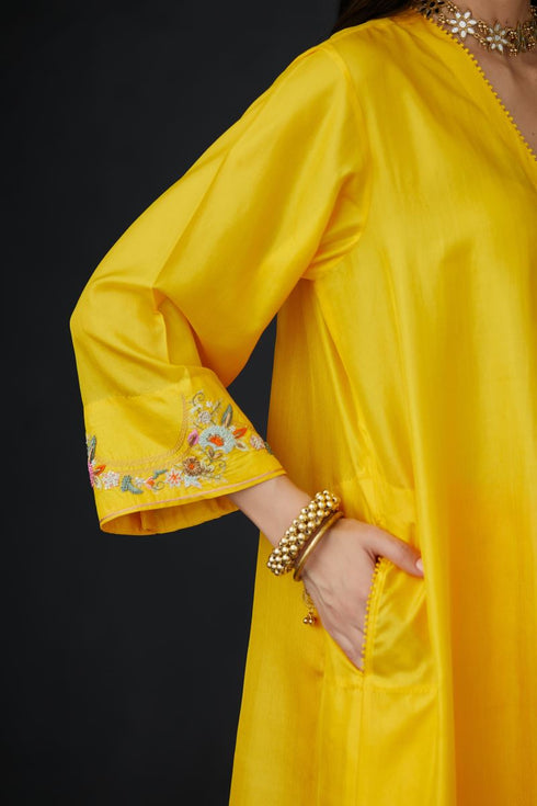 Brih sun rose silk hand embroidered tunic trouser set