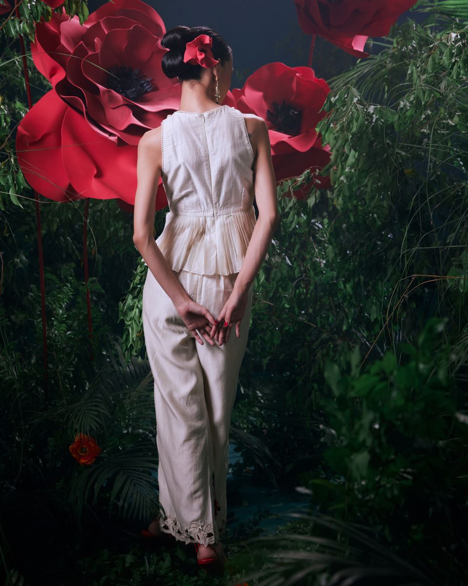 Sculptural Petal-Appliqué Cropped Top in Ivory main image 1