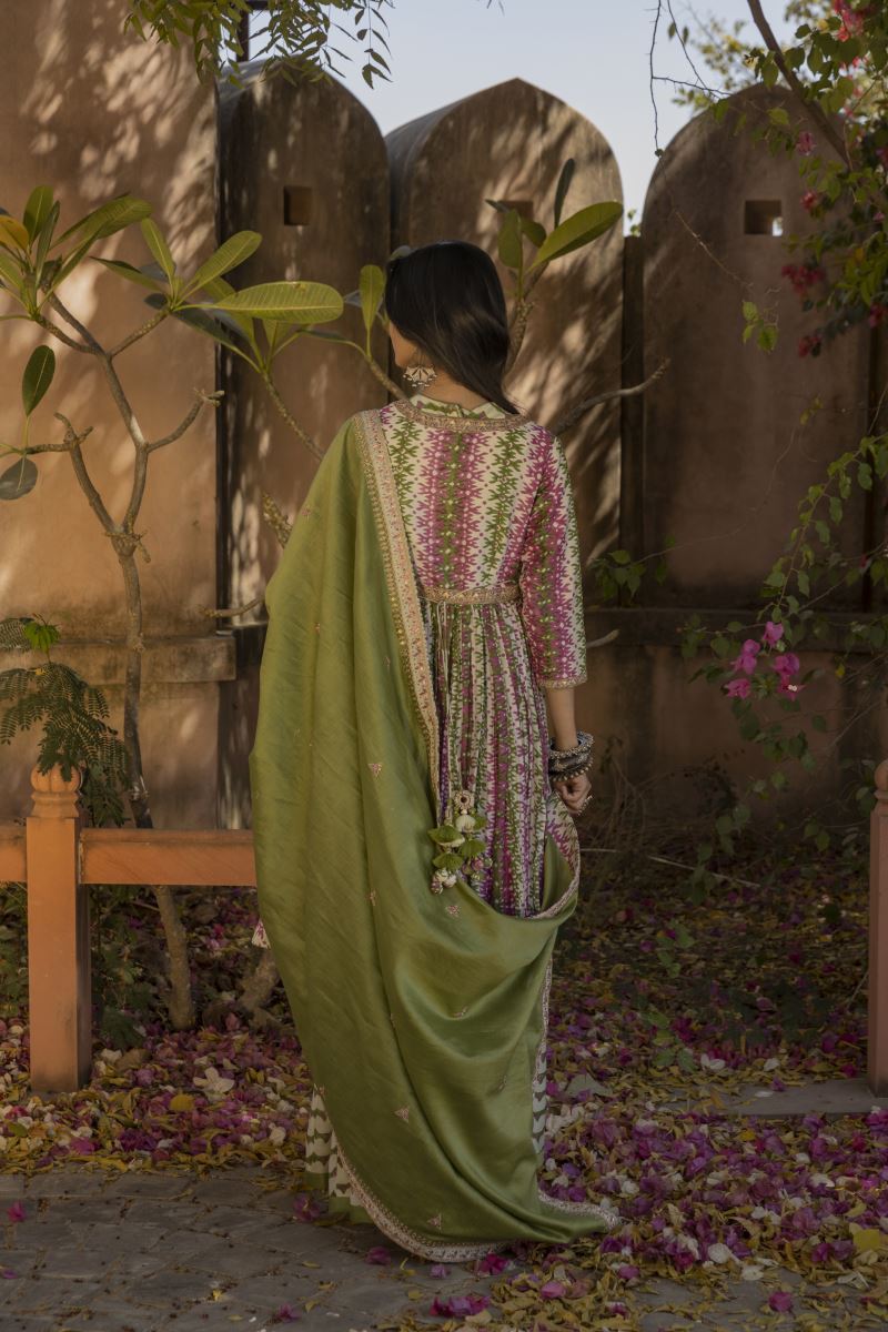 Buy - Punit Balana Mint Anarkali, Jacket And Dupatta Set | Elan Store