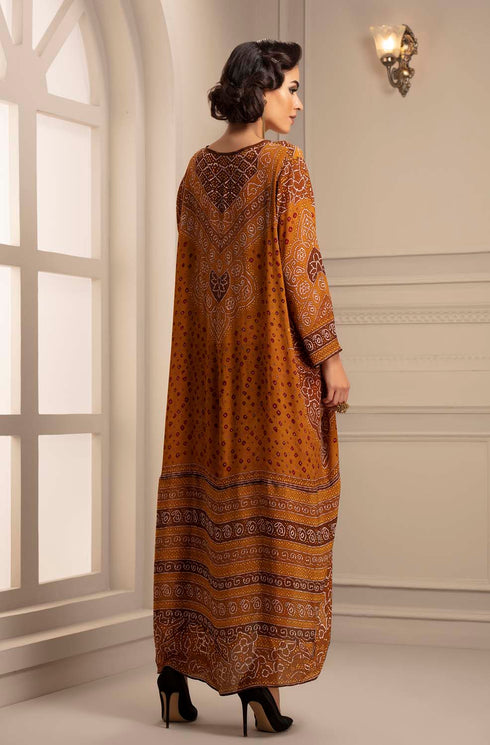 Rajdeep ranawat mustard printed bandhani silk crepe dress