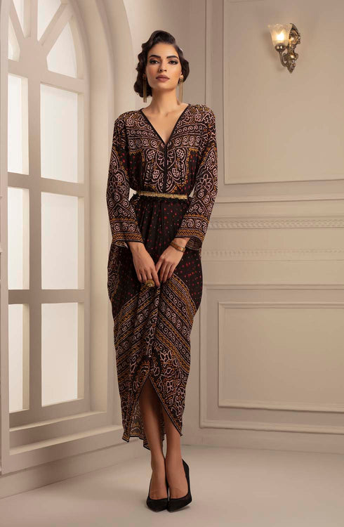 Rajdeep ranawat black printed bandhani silk crepe dress