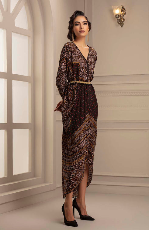 Rajdeep ranawat black printed bandhani silk crepe dress