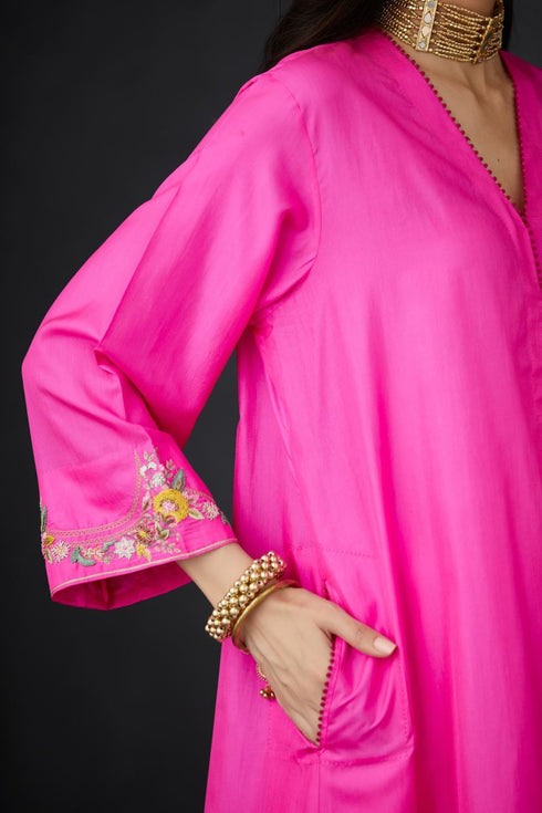 Brih rose silk hand embroidered tunic trouser set