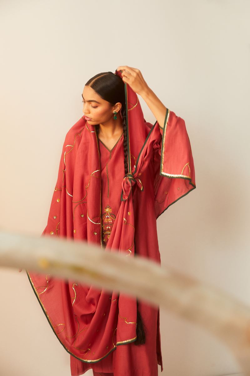 Buy Watermelon meenakshi dupatta Elan Store