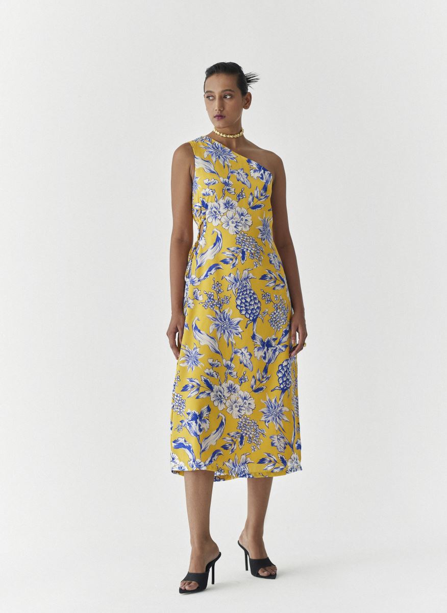 Buy - Amazonico yellow pineapple one shoulder dress | Elan Store