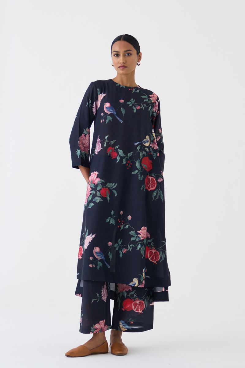 Joy Pima Satin Stripe Wine Kurta Set main image 0