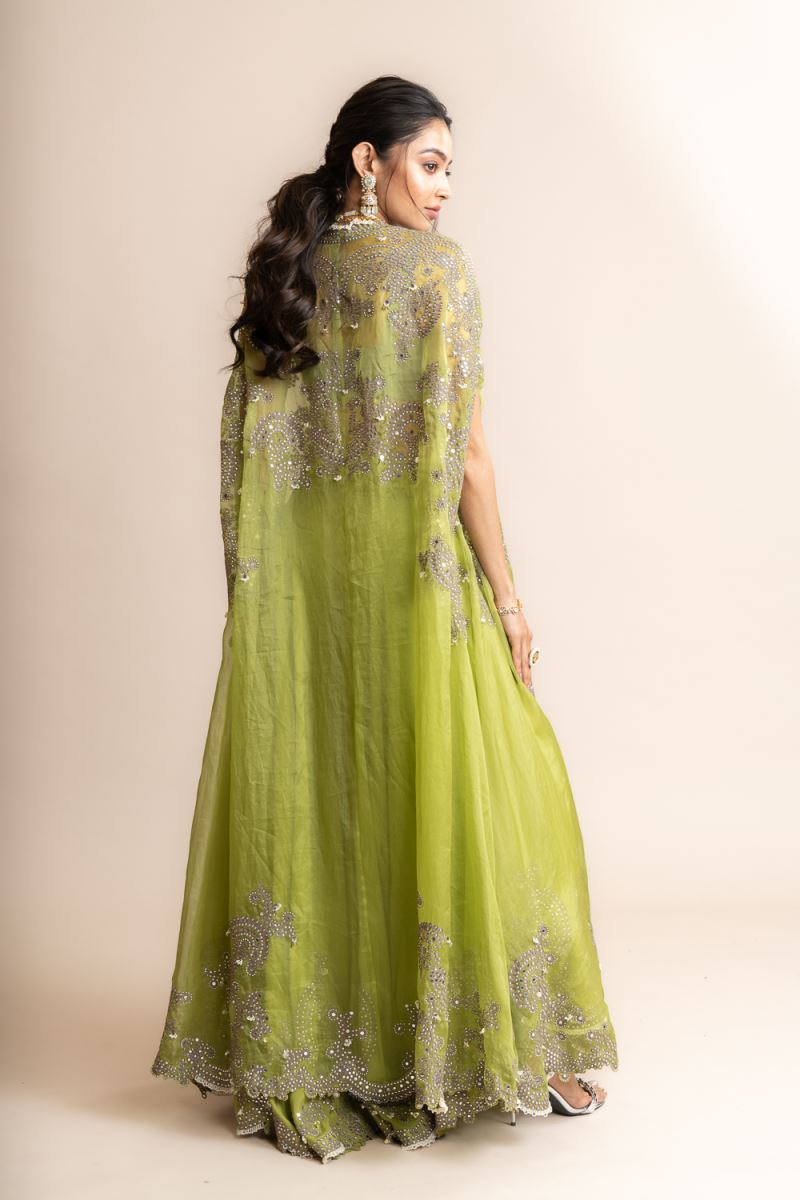 Leaflet Draped Sharara & Cape Set
