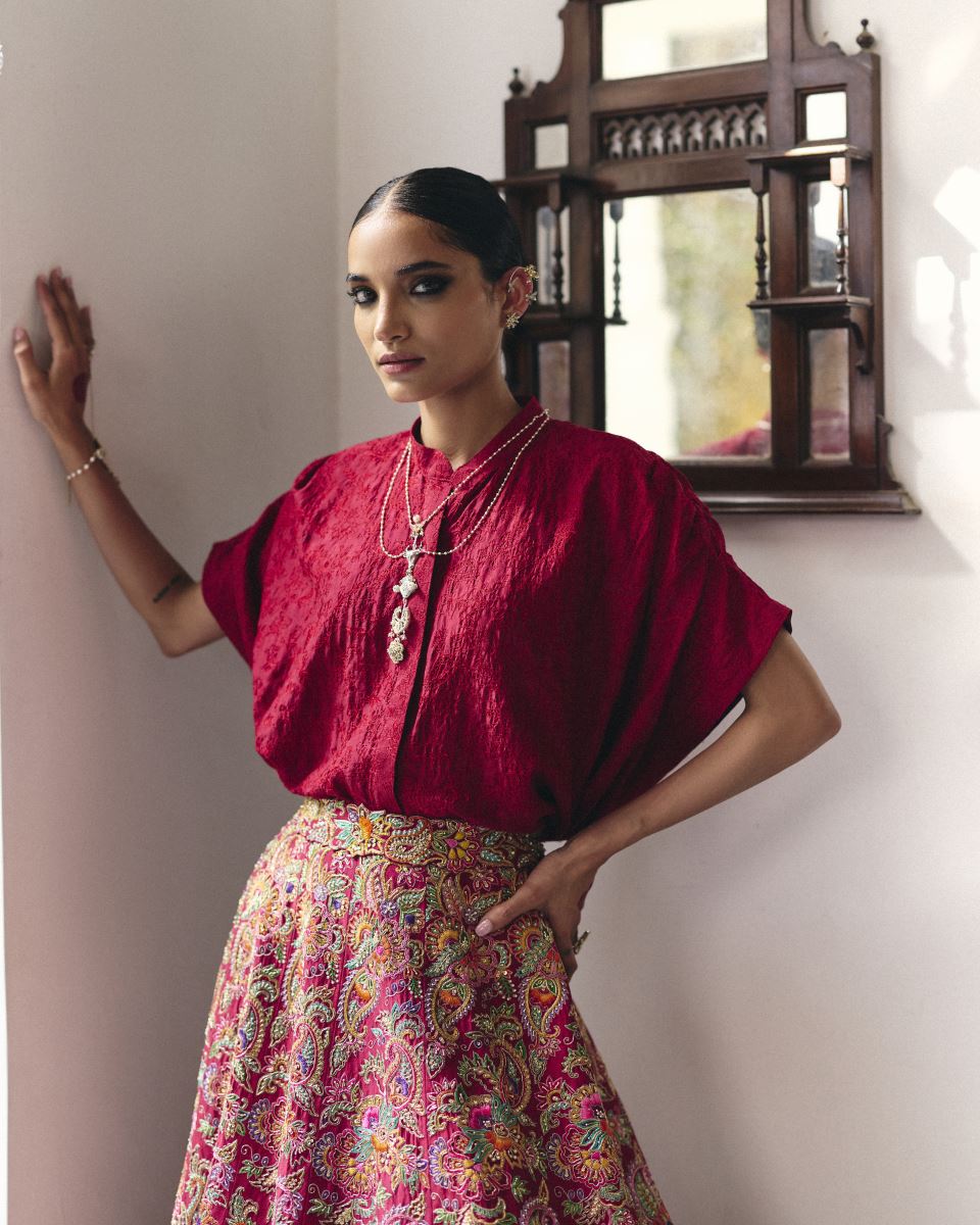 Buy - Evara maroon lehenga set | Elan Store