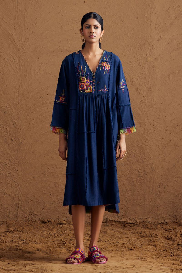 Gulnaar Yoke Dress - Purple Aqua