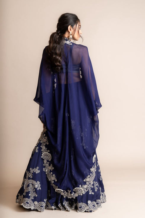 Navy Blue Embroidered Lehenga Set main image 0