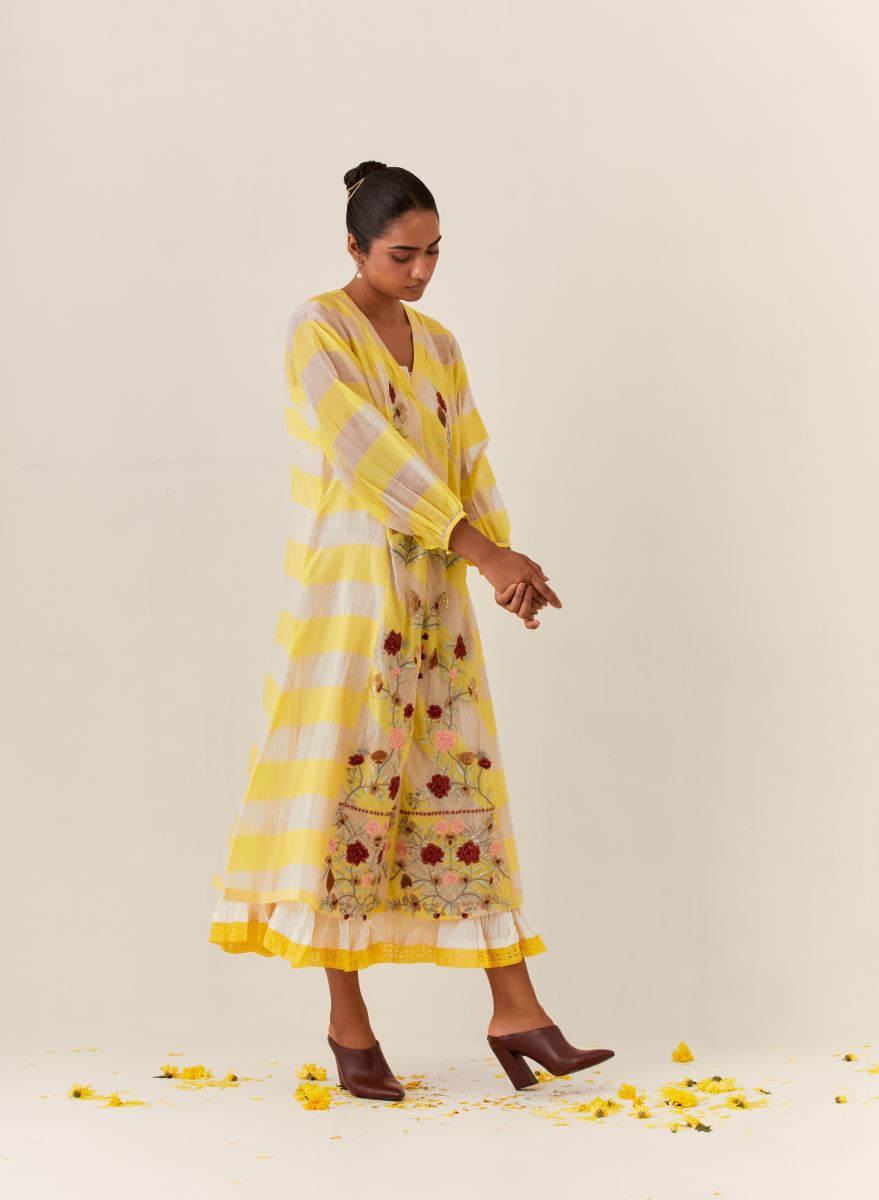 Buy - Noor yellow striped layered kurta dress