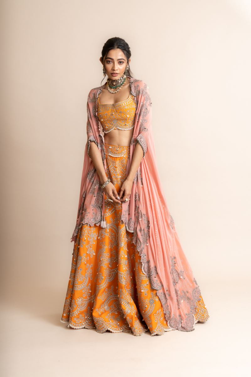 Light Orange Color Rajwadi Silk Designer Lehenga Choli - Monjolika - 4167030