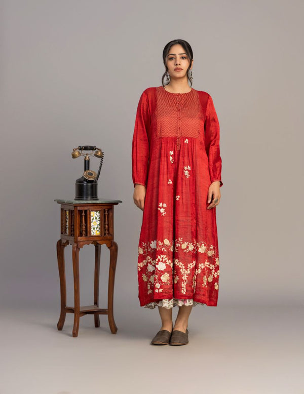 Red - 2pc Handloom Zari Buti Unstitched Chanderi Silk Dress Material 14